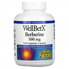 Natural Factors, WellBetX, берберин, 500 мг, 120 вегетарианских капсул Natural Factors, WellBetX, берберин, 500 мг, 120 вегетарианских капсул
